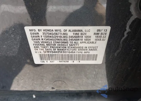 2014 Acura Mdx from USA, damaged, VIN 5FRYD4H25EB016464